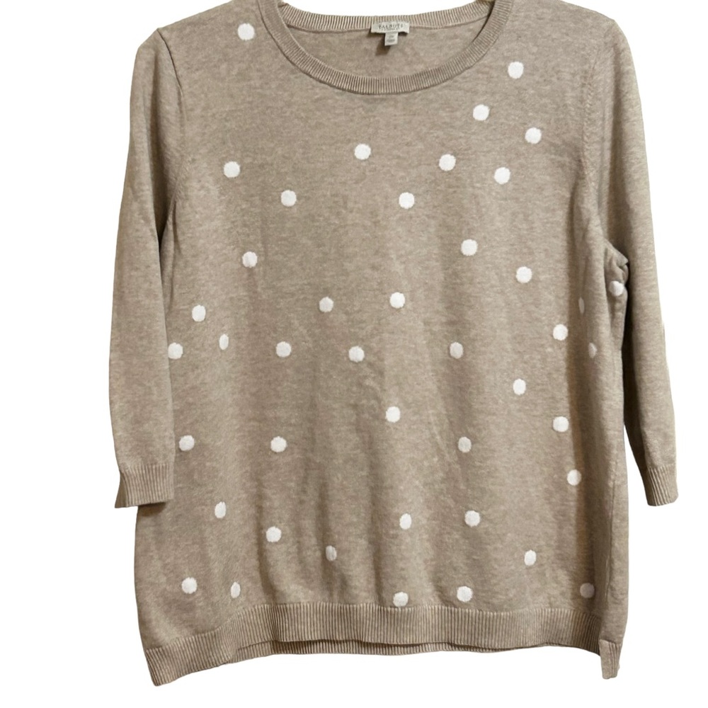 Talbots Sweater Women's Plus 2X Beige Polka Dots Pullover 3/4 Sleeve 100% Cotton